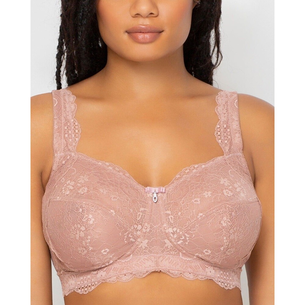 Curvy Couture Lace Wirefree Bralette Bra 38DD/40D Pink NWT